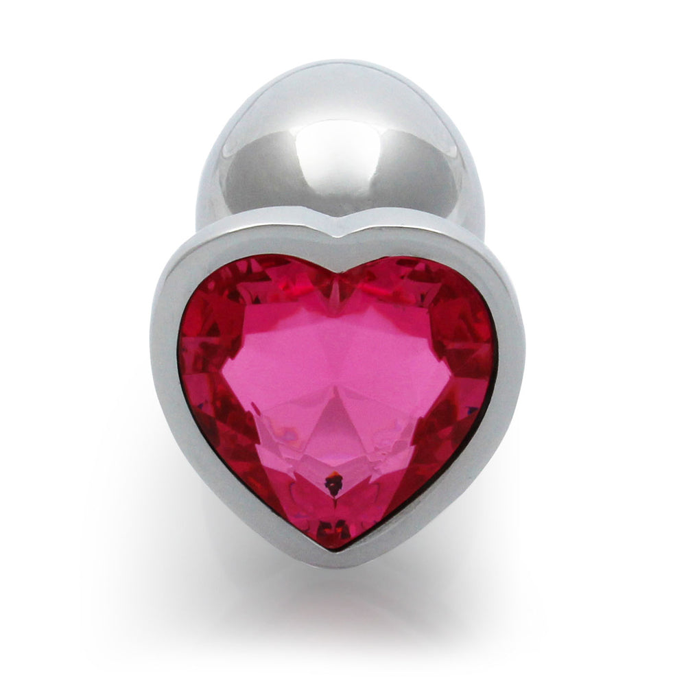 Shots Ouch! Heart Gem Butt Plug Small Silver/Rubellite Pink