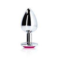 Ouch! Heart Gem Butt Plug Medium Silver/Rubellite Pink