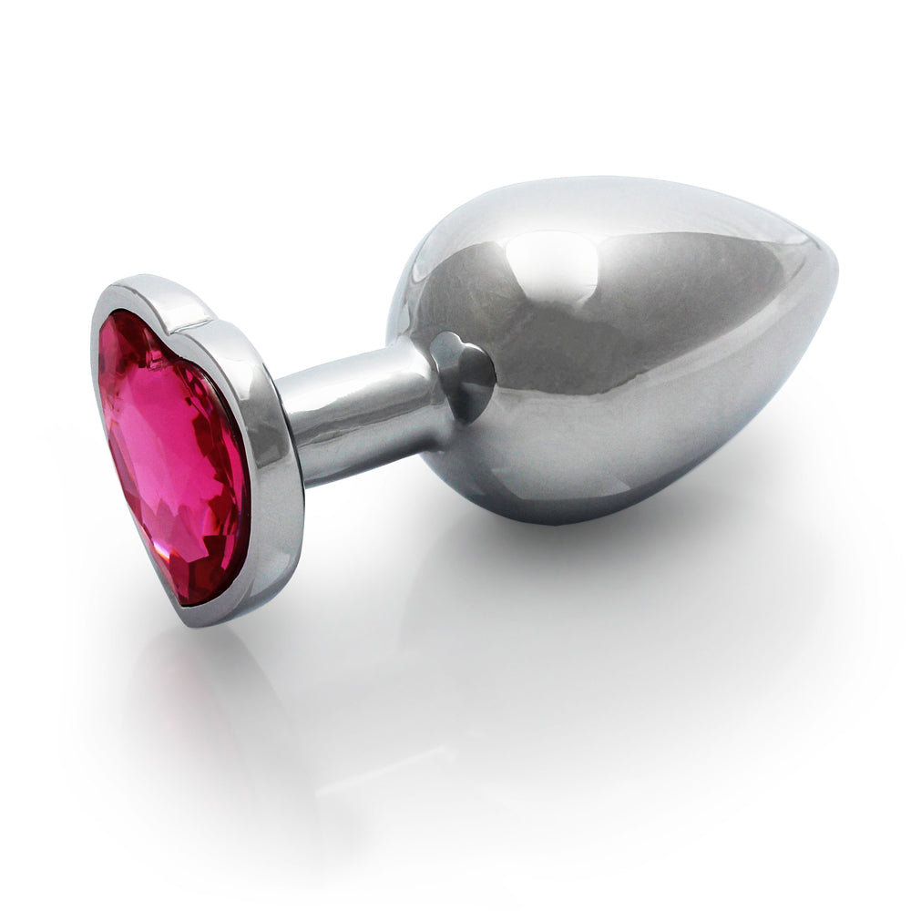 Shots Ouch! Heart Gem Butt Plug Medium Silver/Rubellite Pink