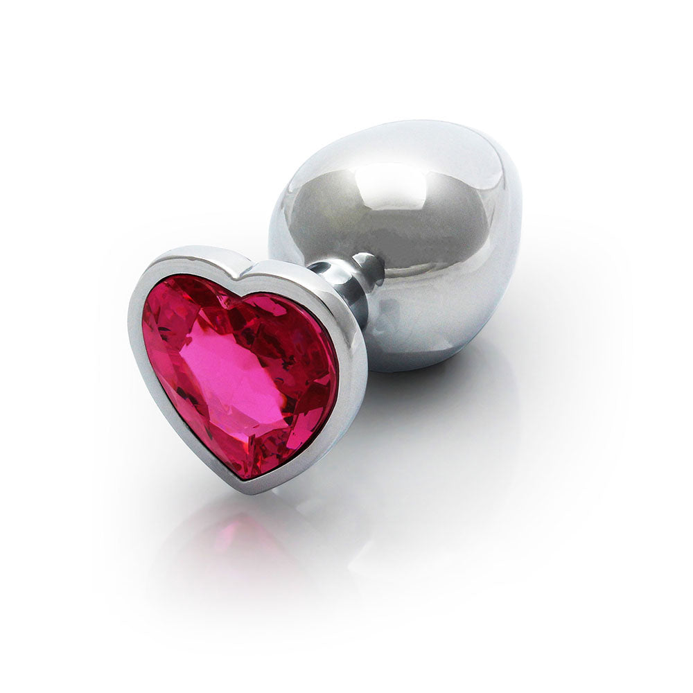 Shots Ouch! Heart Gem Butt Plug Medium Silver/Rubellite Pink