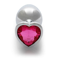 Shots Ouch! Heart Gem Butt Plug Medium Silver/Rubellite Pink