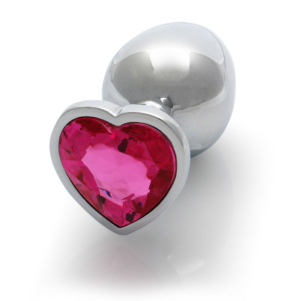 Shots Ouch! Heart Gem Butt Plug Medium Silver/Rubellite Pink