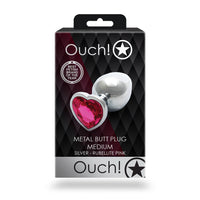 Shots Ouch! Heart Gem Butt Plug Medium Silver/Rubellite Pink