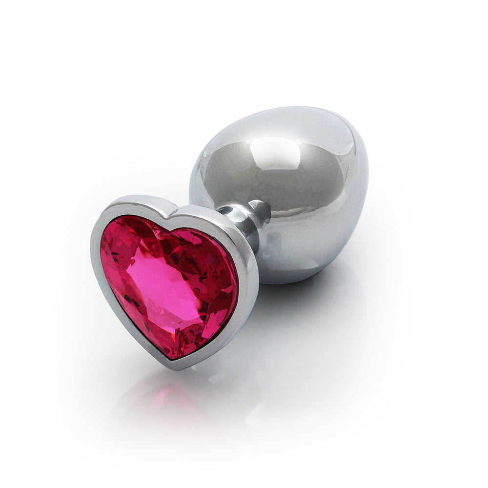 Shots Ouch! Heart Gem Butt Plug Large Silver/Rubellite Pink