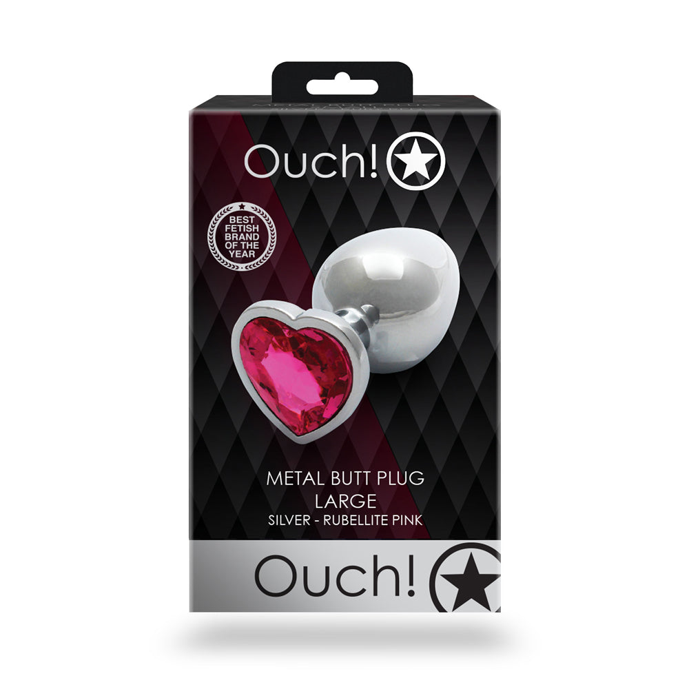 Shots Ouch! Heart Gem Butt Plug Large Silver/Rubellite Pink