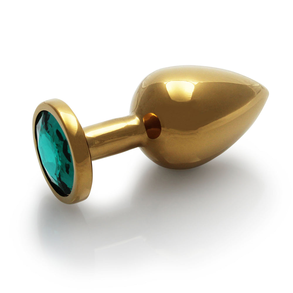 Shots Ouch! Round Gem Butt Plug Medium Gold/Emerald Green