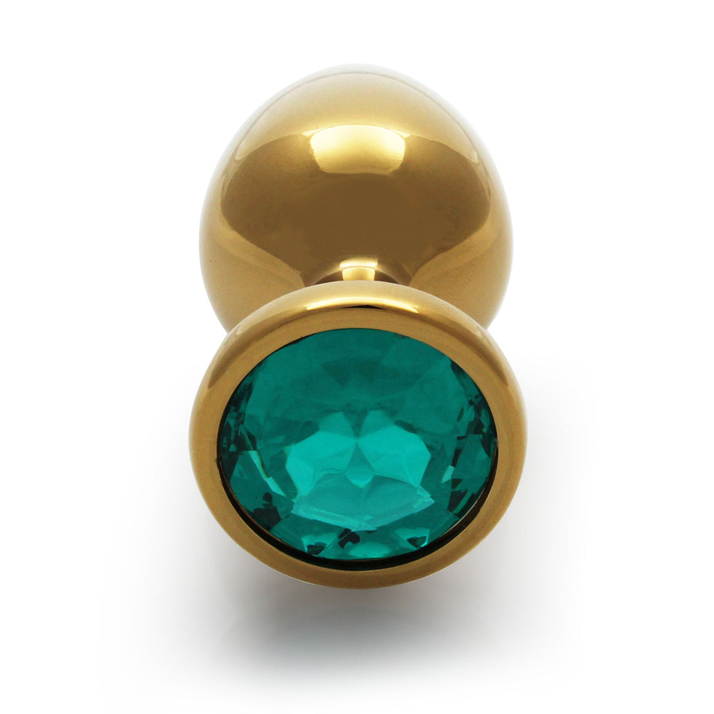 Shots Ouch! Round Gem Butt Plug Medium Gold/Emerald Green