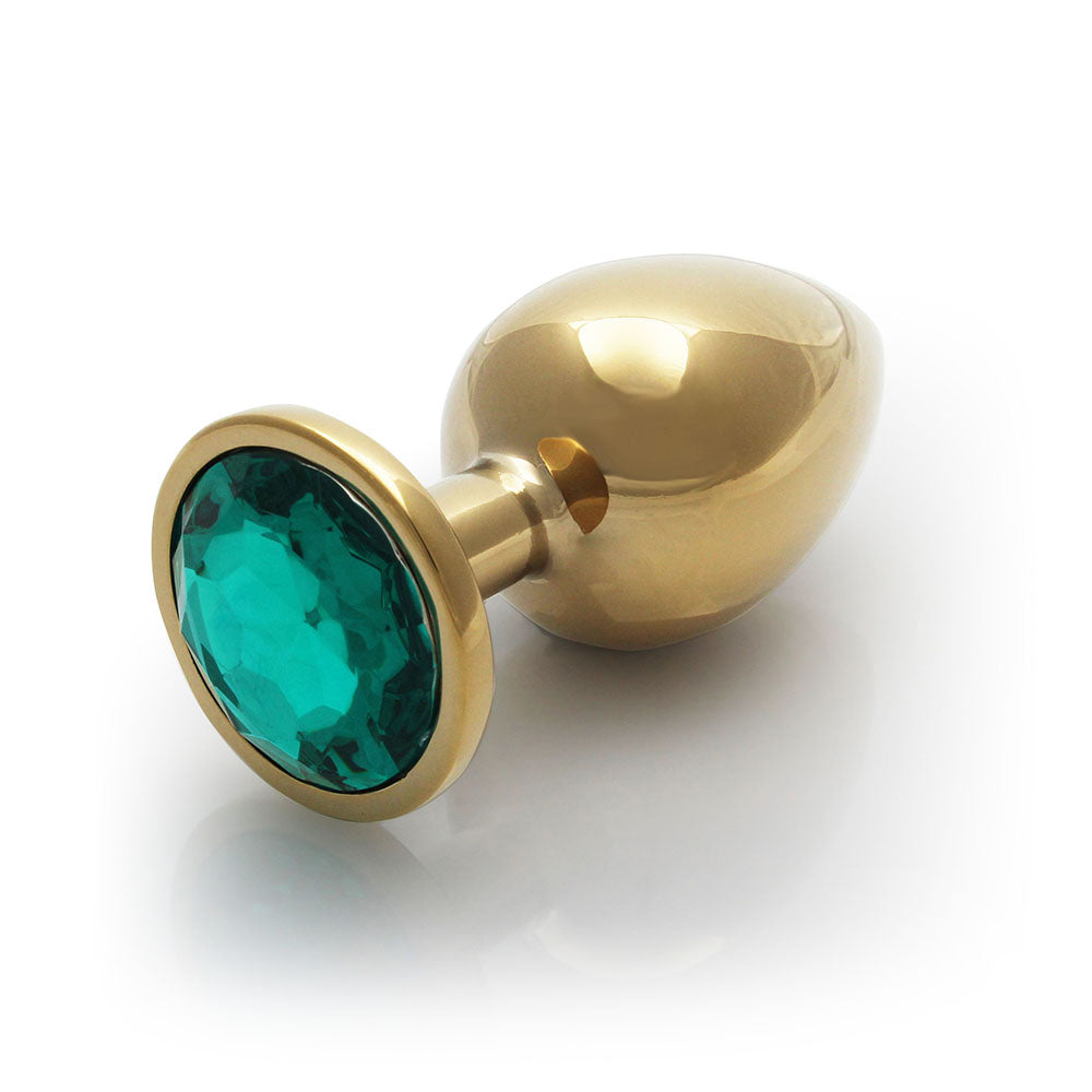 Shots Ouch! Round Gem Butt Plug Large Gold/Emerald Green