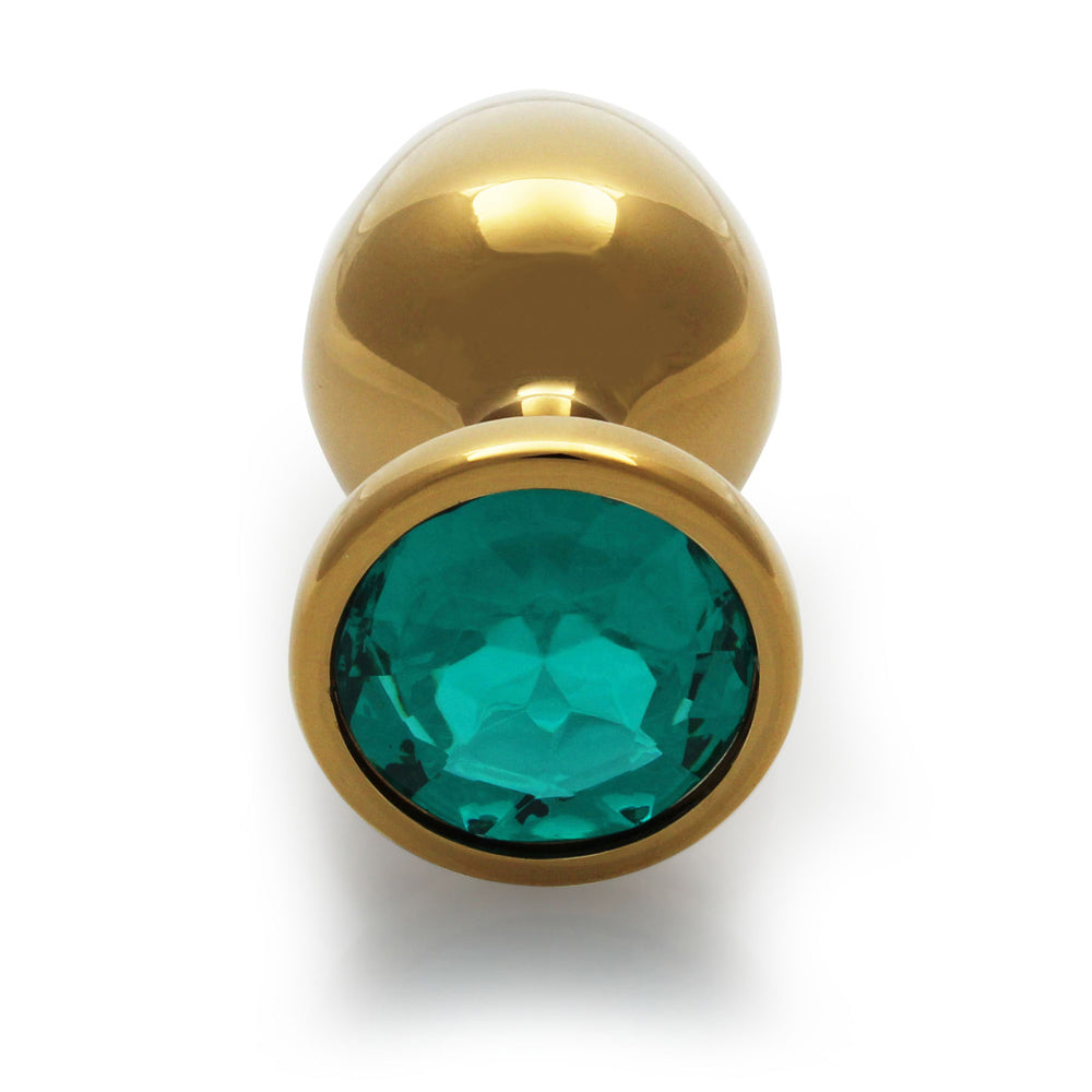 Shots Ouch! Round Gem Butt Plug Large Gold/Emerald Green