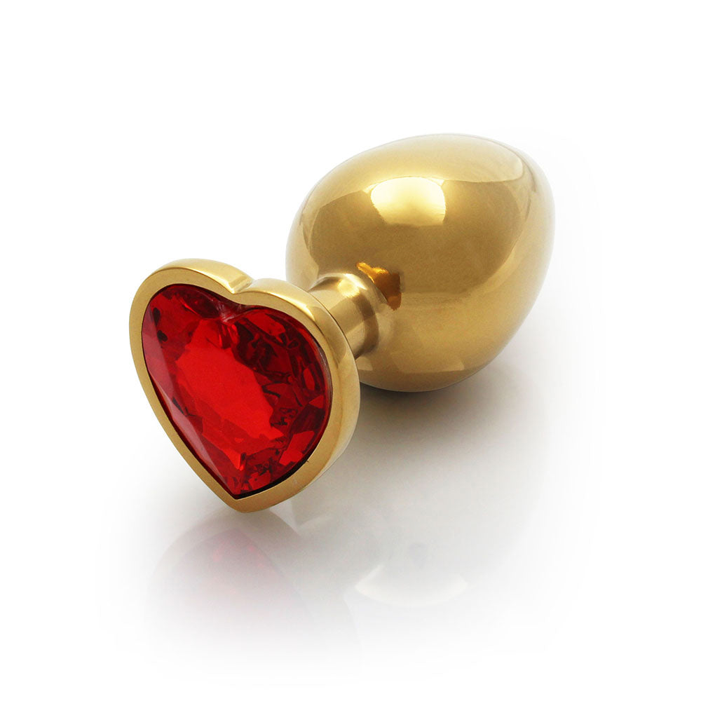 Shots Ouch! Heart Gem Butt Plug Medium Gold/Ruby Red