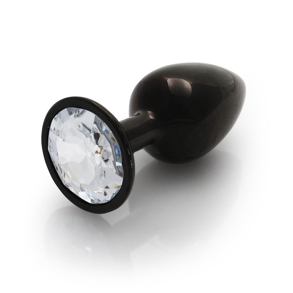 Shots Ouch! Round Gem Butt Plug Small Gunmetal/Diamond