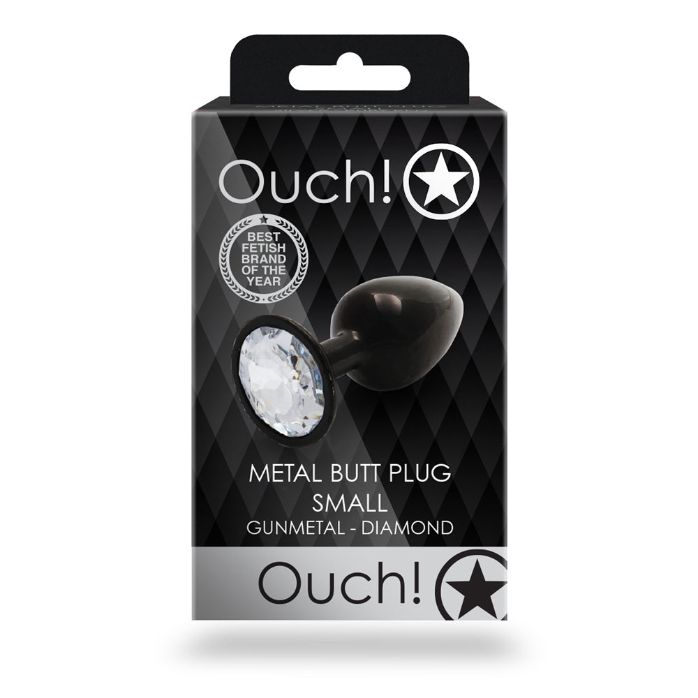 Shots Ouch! Round Gem Butt Plug Small Gunmetal/Diamond