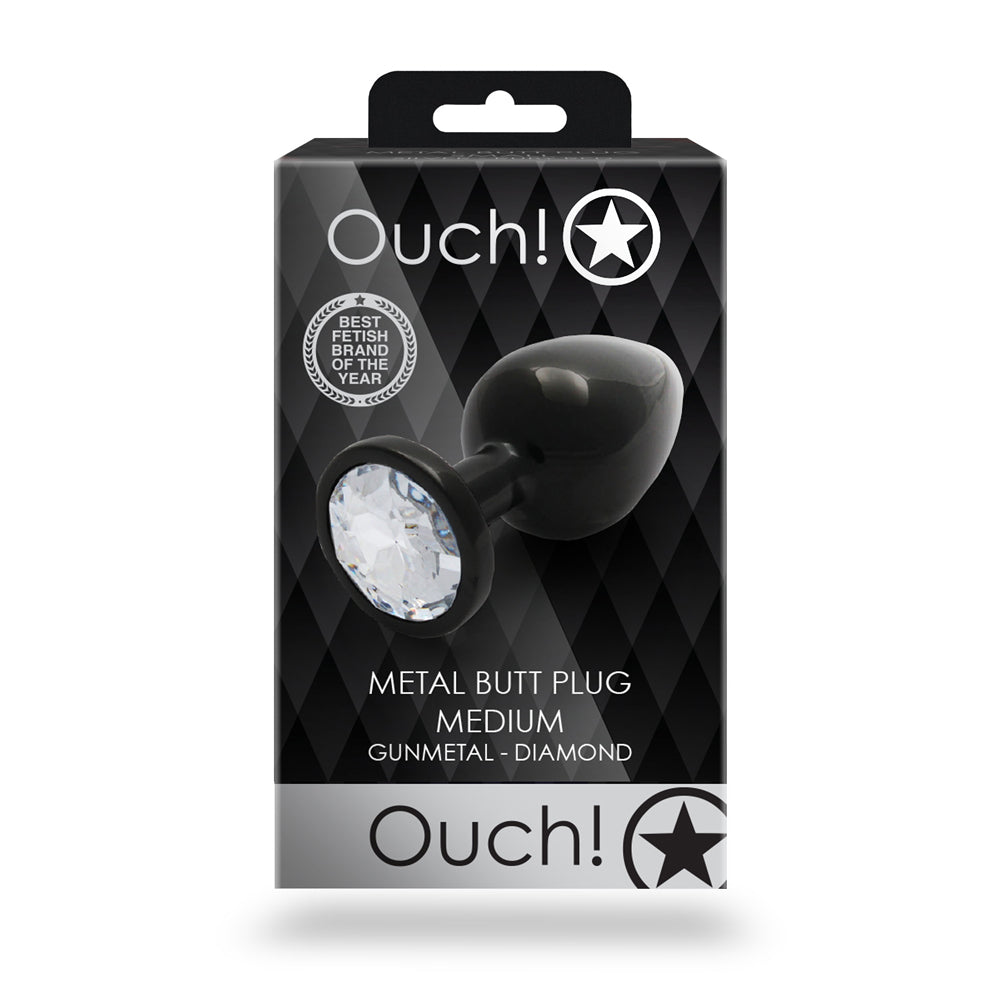 Shots Ouch! Round Gem Butt Plug Medium Gunmetal/Diamond