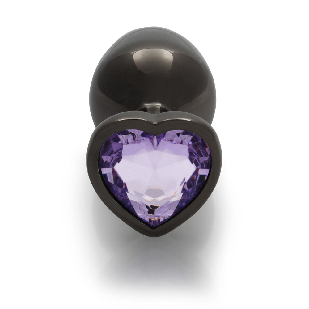 Shots Ouch! Heart Gem Butt Plug Medium Gunmetal/Amethyst