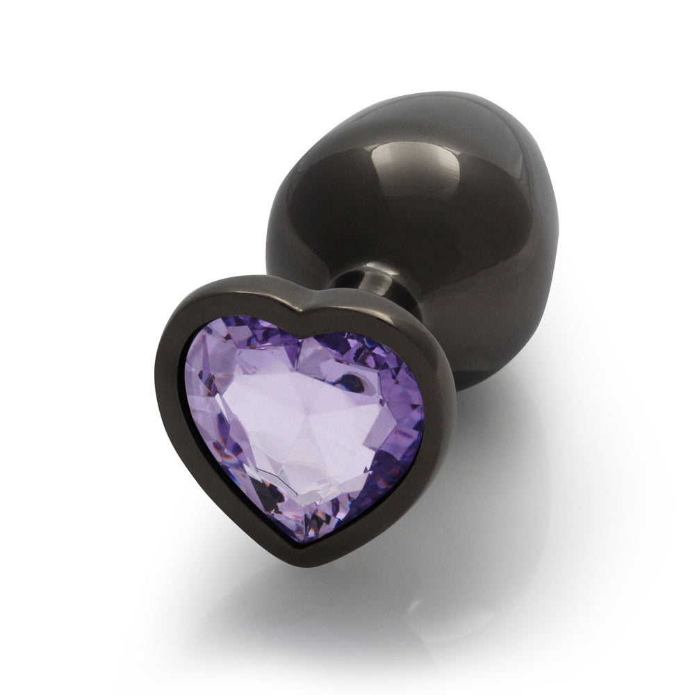 Shots Ouch! Heart Gem Butt Plug Medium Gunmetal/Amethyst