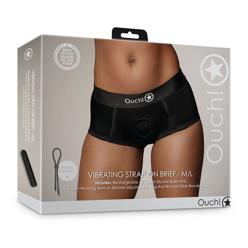 Shots Ouch Vibr Strapon Brief M/L Blk
