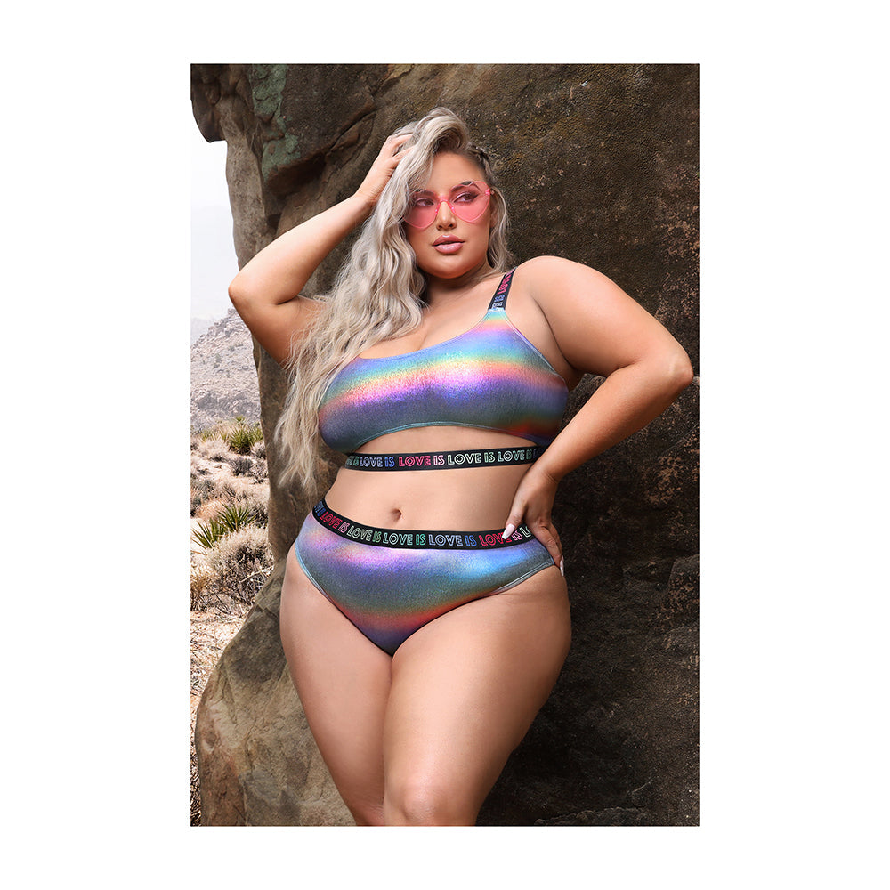 Fantasy Lingerie Vibes Love is Love Underboob Cutout Top & Cheeky Panty Rainbow Holo Queen Size