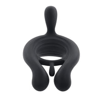 Playboy Triple Play Rechargeable Remote Controlled Vibrating Silicone Cockring with Stimulator Black