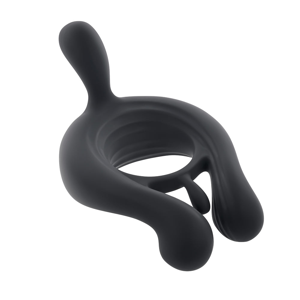 Playboy Triple Play Rechargeable Remote Controlled Vibrating Silicone Cockring with Stimulator Black