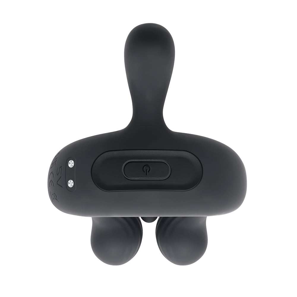 Playboy Triple Play Rechargeable Remote Controlled Vibrating Silicone Cockring with Stimulator Black