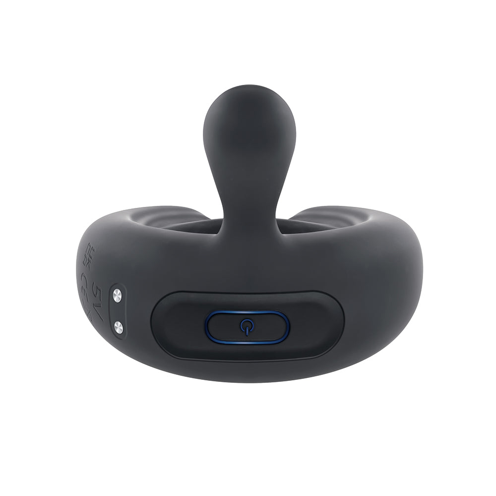 Playboy Triple Play Rechargeable Remote Controlled Vibrating Silicone Cockring with Stimulator Black