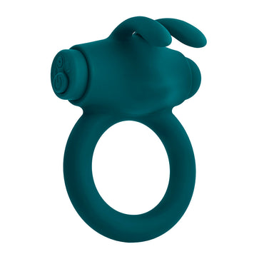 Playboy Bunny Buzzer Rechargeable Vibrating Silicone Cockring with Stimulator Deep Teal