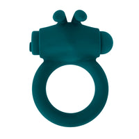 Playboy Bunny Buzzer Rechargeable Vibrating Silicone Cockring with Stimulator Deep Teal