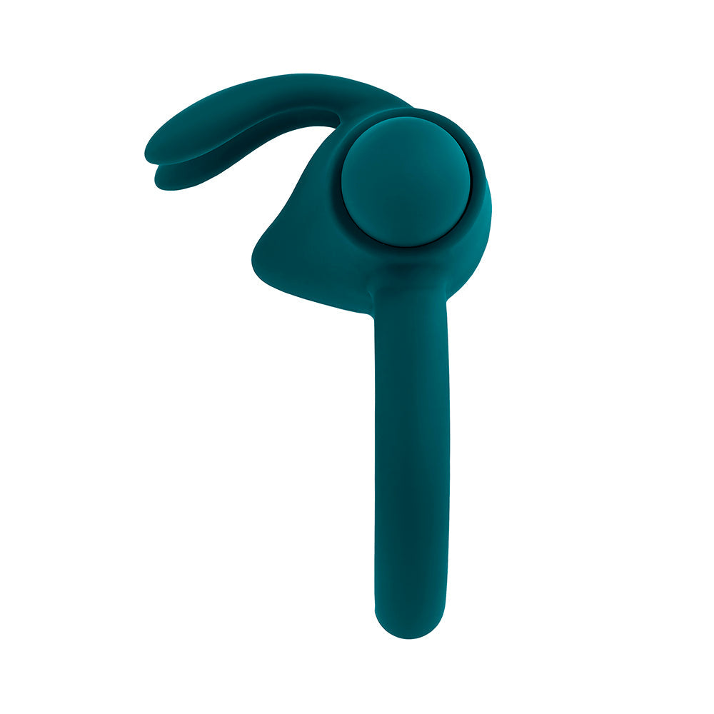 Playboy Bunny Buzzer Rechargeable Vibrating Silicone Cockring with Stimulator Deep Teal