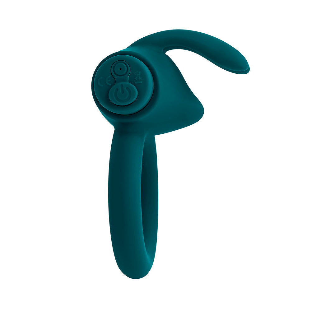 Playboy Bunny Buzzer Rechargeable Vibrating Silicone Cockring with Stimulator Deep Teal