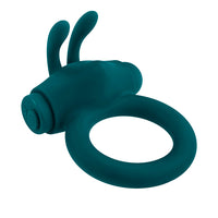 Playboy Bunny Buzzer Rechargeable Vibrating Silicone Cockring with Stimulator Deep Teal