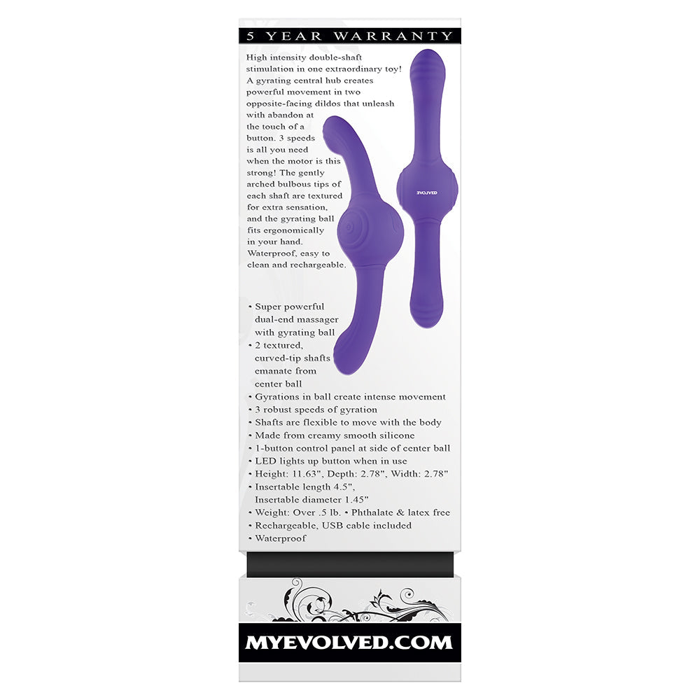 Evolved Our Gyro Vibe Rechargeable Dual Ended Gyrating Silicone Vibrator Purple