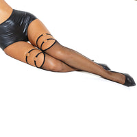 Coquette Fishnet Stockings with Thigh Strap & Metal Ring Details Black O/S