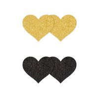 Pretty Pasties Glitter Hearts Black/Gold 2 Pair