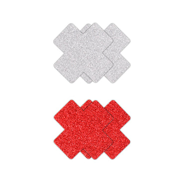 Pretty Pasties Glitter Cross Red/Silver 2 Pair