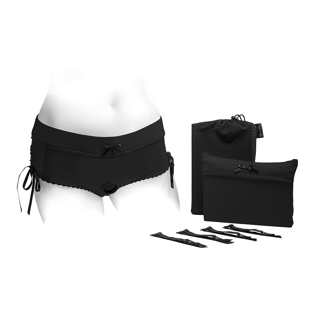 SpareParts Sasha Cinch Booty Short Harness Black Size 3XL