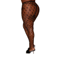 Dreamgirl Geometric Fence Net Pantyhose with Rhinestone Embellishment Black Queen Size