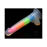 Lollicock Silicone Dildo with Balls 7 in. Rainbow Glow in the Dark