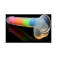 Lollicock Silicone Dildo with Balls 7 in. Rainbow Glow in the Dark