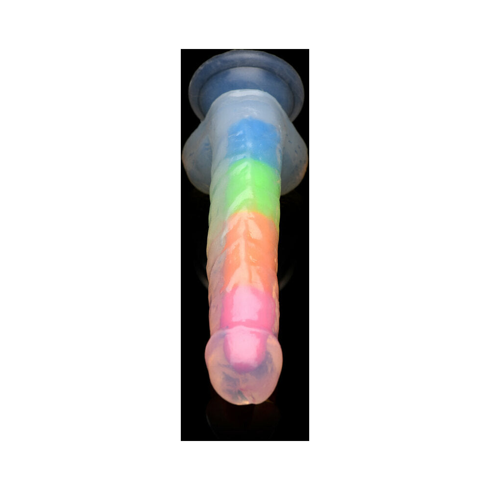 Lollicock Silicone Dildo with Balls 7 in. Rainbow Glow in the Dark