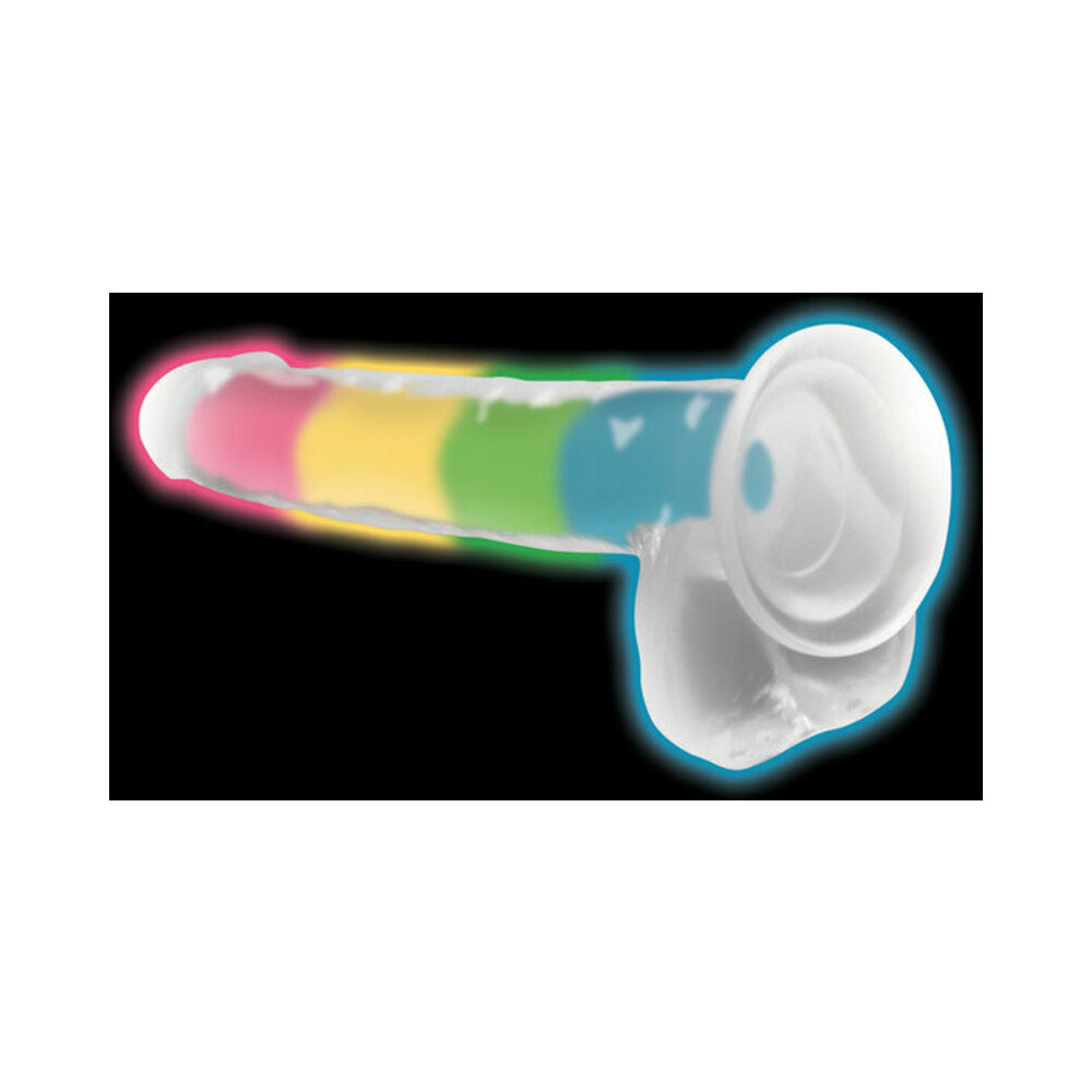 Lollicock Silicone Dildo with Balls 7 in. Rainbow Glow in the Dark