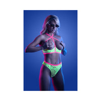 Fantasy Lingerie Glow Persuasive Open Cup Cage Bra & Panty Neon Green M/L