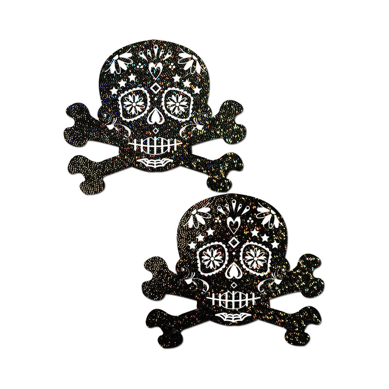 Pastease Glitter Candy Skull & Crossbones Pasties Black