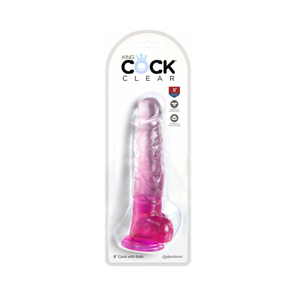 King Cock Clear with Balls 8in Pink