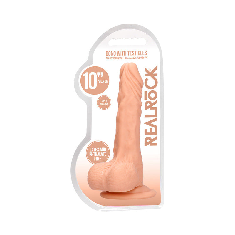 RealRock Skin 10 in. Dildo w/Balls Beige