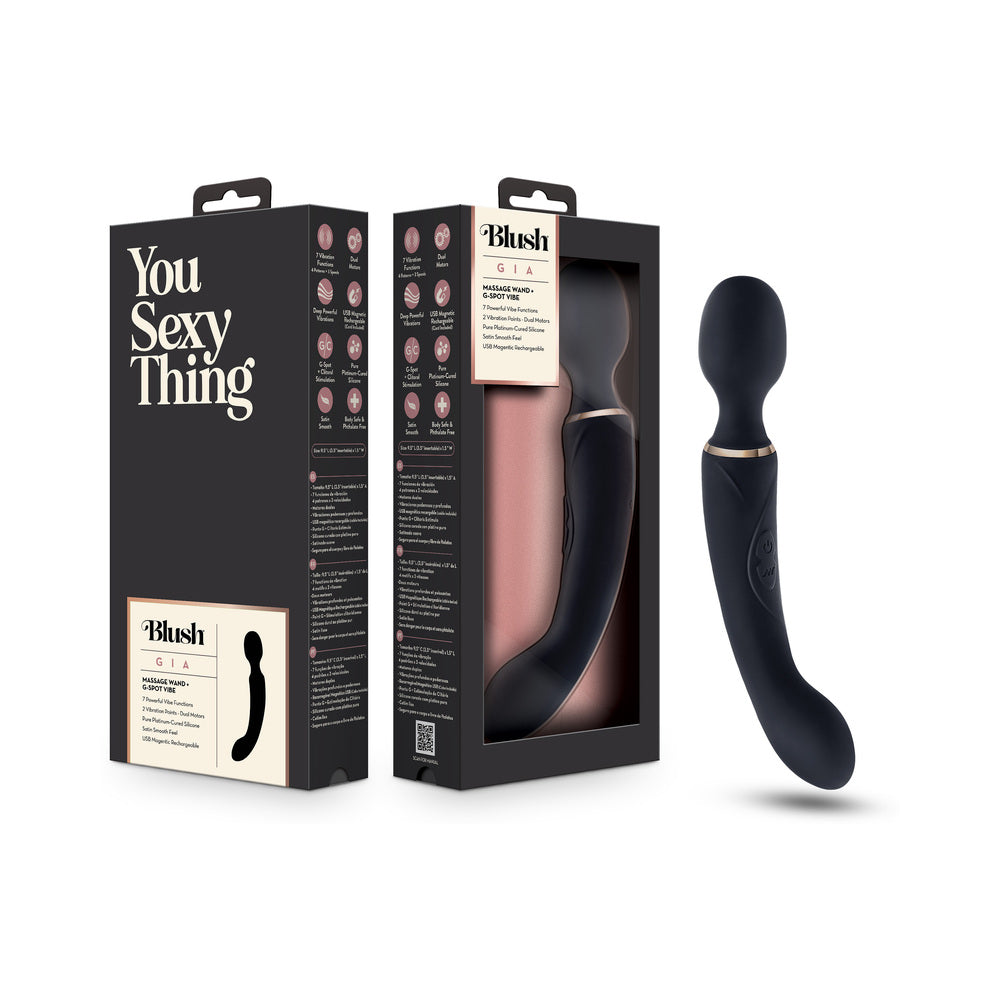 Blush Lush Gia Rechargeable Silicone Dual-Ended G-Spot and Wand Vibrator Black