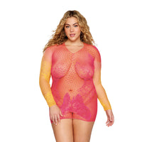 Dreamgirl Versatile Butterfly Fishnet Bodystocking Watermelon Mimosa Queen Size