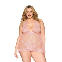 DG Lace Mesh Babydoll &GString RoseQ 1XL