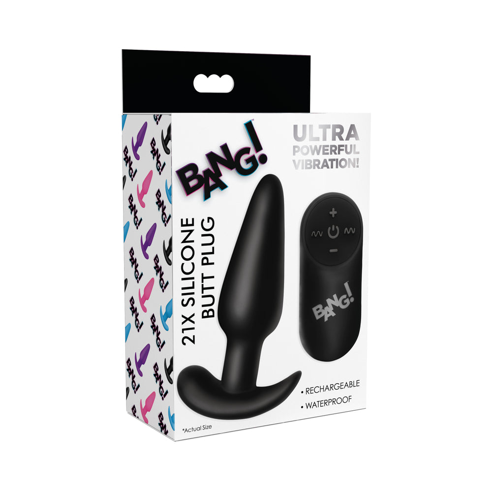 BANG! 21X Vibrating Sili Butt Plug RC Bk