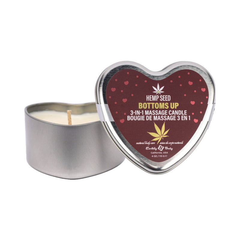 Earthly Body Hemp Seed Valentine 3-in-1 Massage Candle Bottom's Up 4.7 oz.