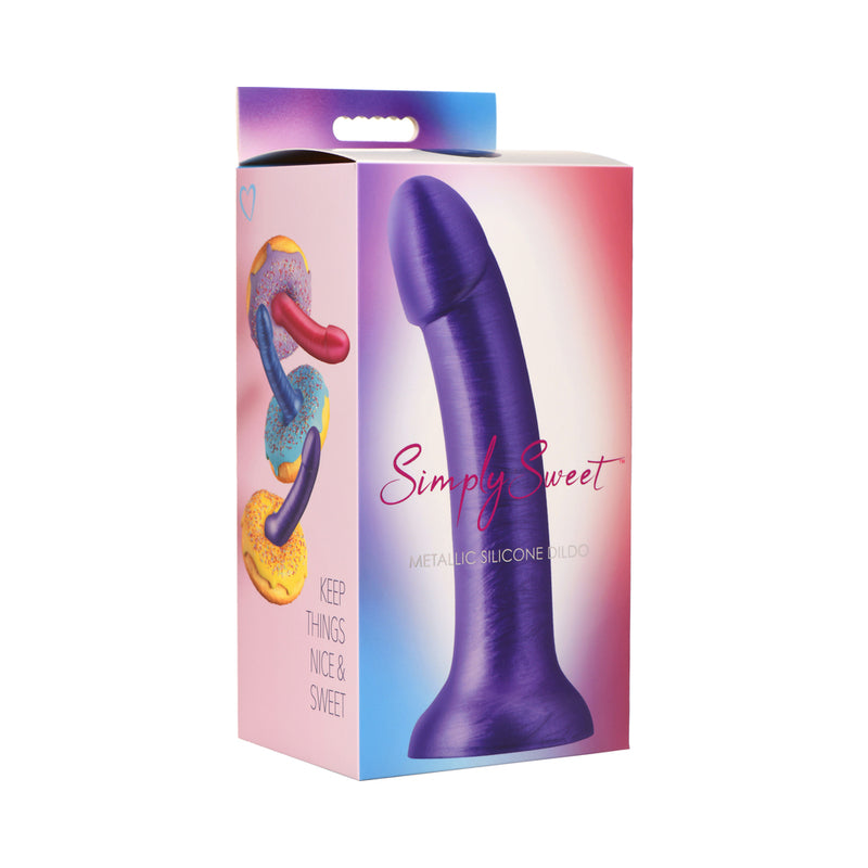 Simply Sweet 7 in. Metallic Silicone Dildo Purple